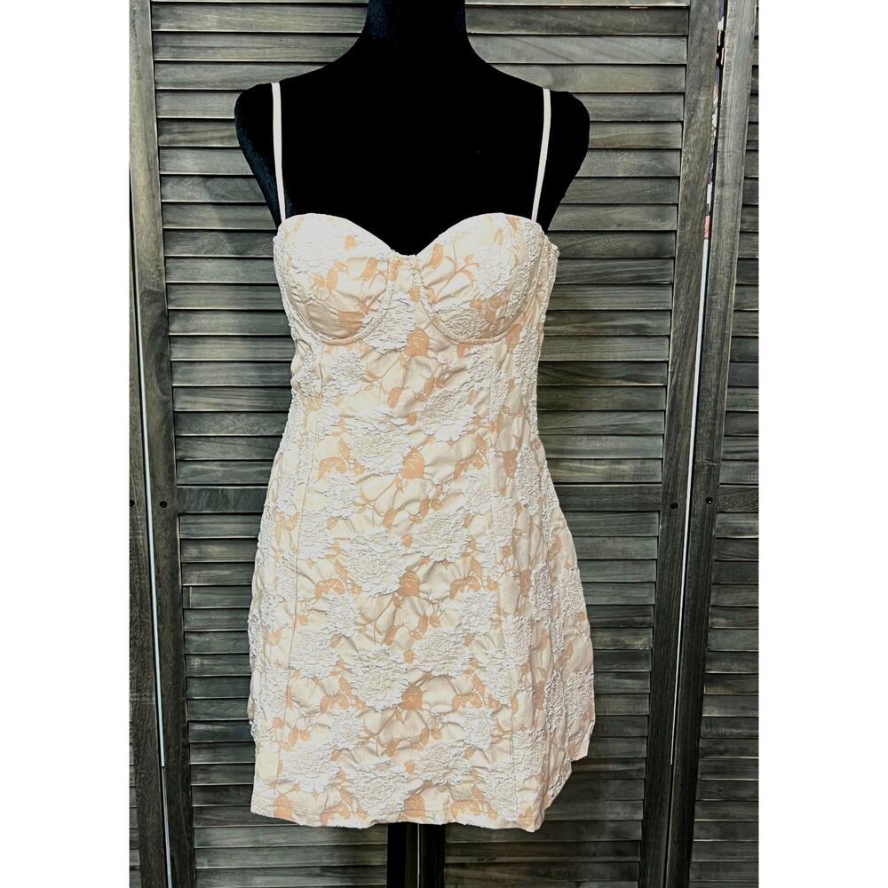 Windsor Brown Bustier Textured Floral Strapless Mini Dress Large NWT Lined - Picture 6 of 11